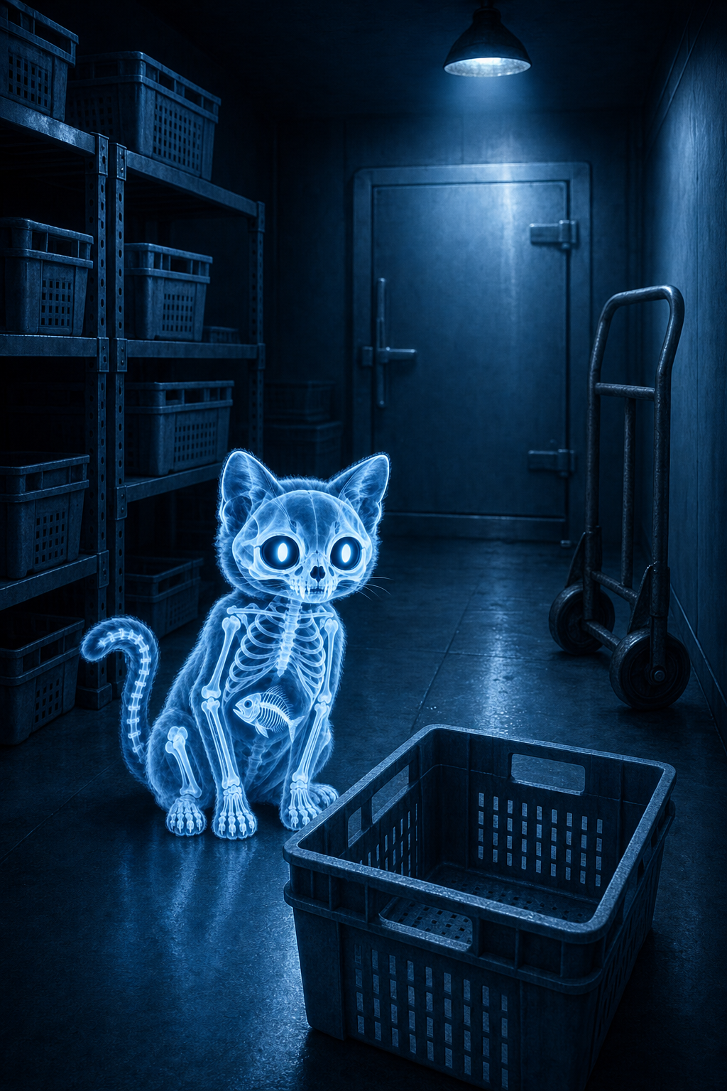 Cat Scan with glowing eyes in the loading bay